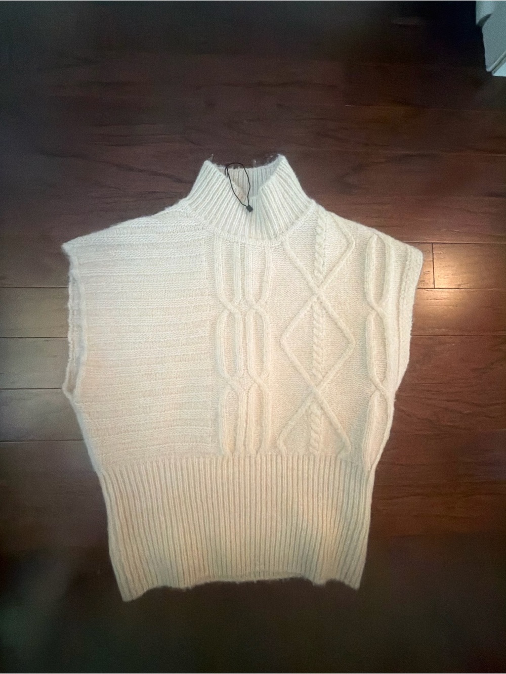Zara Cream Cable-Knit Sleeveless Turtleneck Sweater